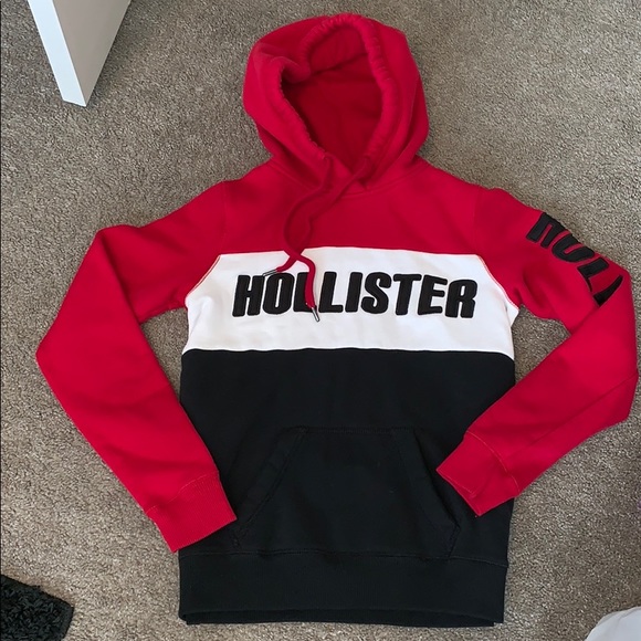 hollister red and white hoodie
